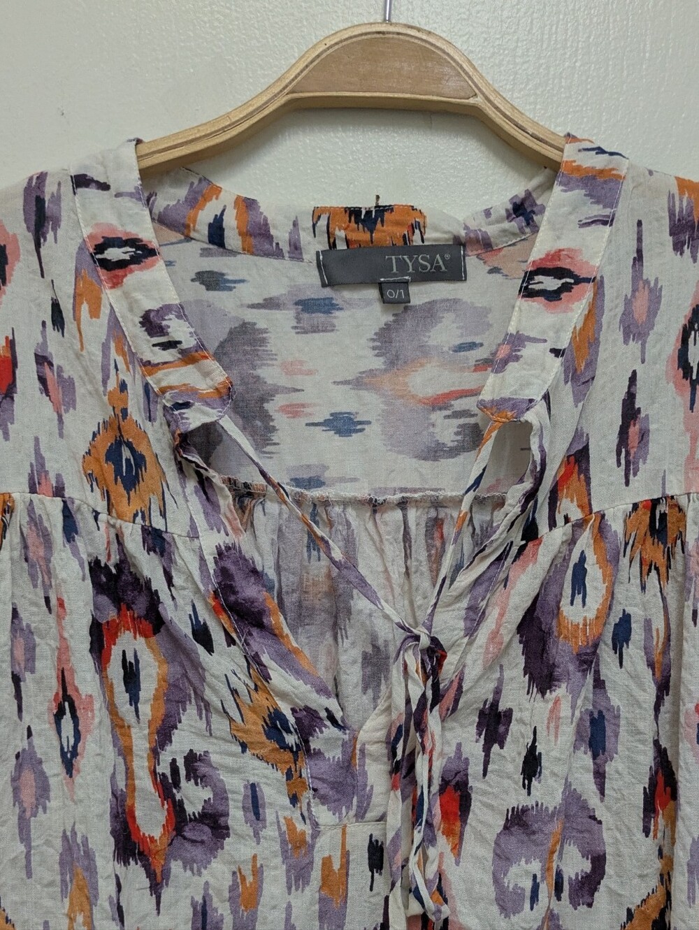 TYSA Boho Abstract Print Tie Front Long Sleeve Blouse 0/1 Resortwear - Picture 4 of 5